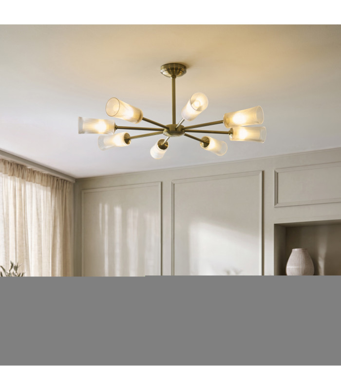 Avelyn Multi Arm Pendant Light Antique Brass Clear Ribbed Glass-2