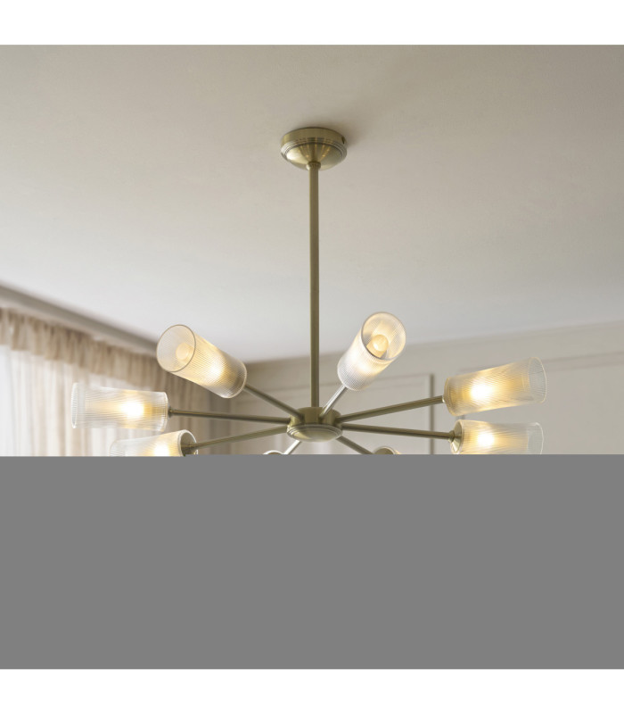 Avelyn Multi Arm Pendant Light Antique Brass Clear Ribbed Glass-3