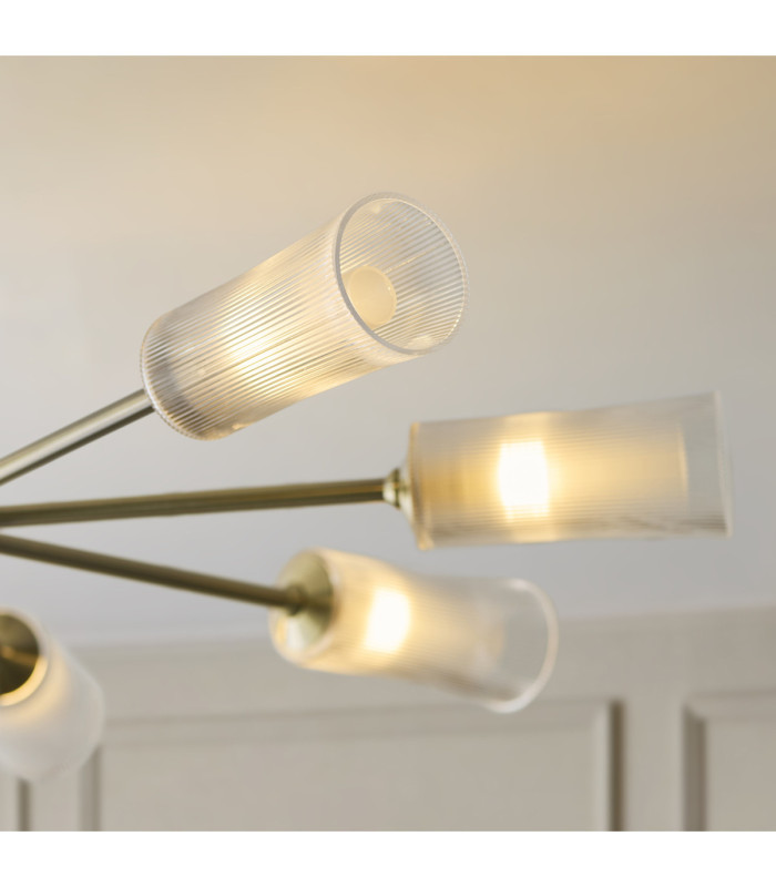 Avelyn Multi Arm Pendant Light Antique Brass Clear Ribbed Glass-5