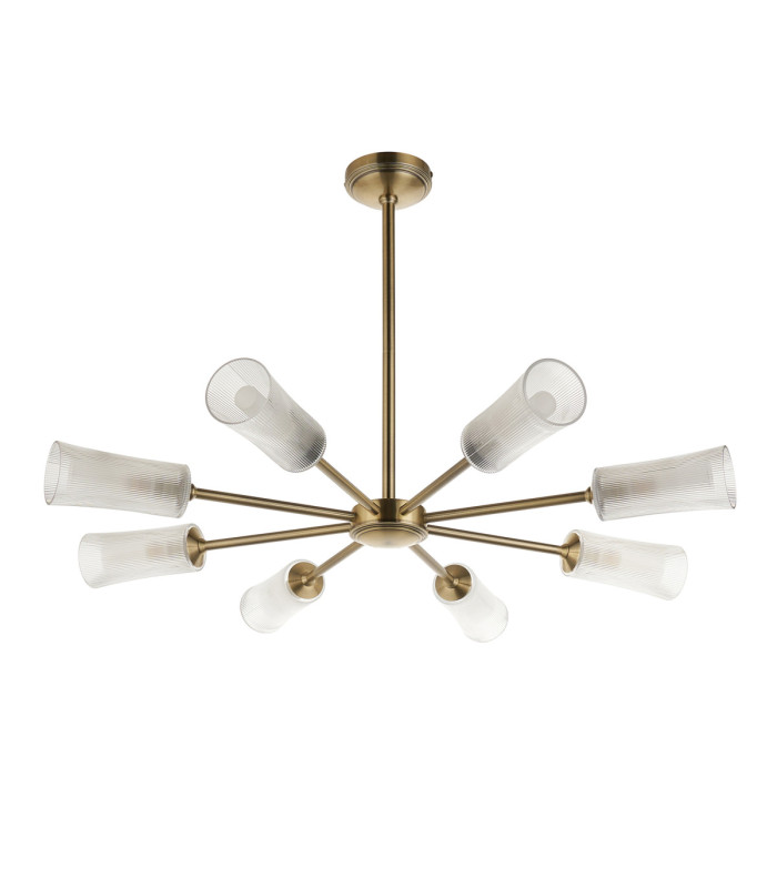 Avelyn Multi Arm Pendant Light Antique Brass Clear Ribbed Glass-10