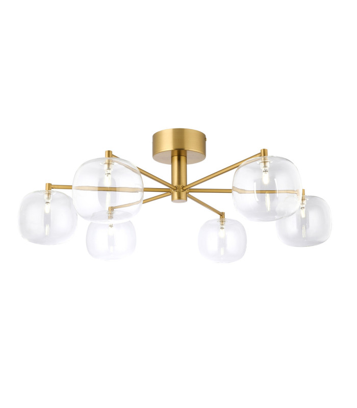 Oslo Multi Arm Semi Flush Ceiling Light Brushed Aged Brass Clear Glass-1