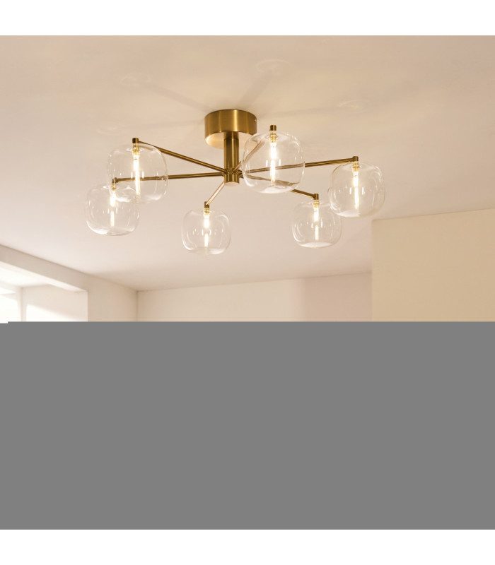 Oslo Multi Arm Semi Flush Ceiling Light Brushed Aged Brass Clear Glass-3