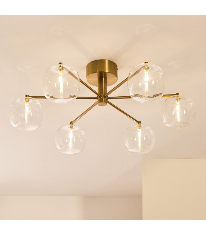 Oslo Multi Arm Semi Flush Ceiling Light Brushed Aged Brass Clear Glass-4