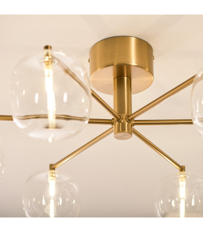 Oslo Multi Arm Semi Flush Ceiling Light Brushed Aged Brass Clear Glass-5