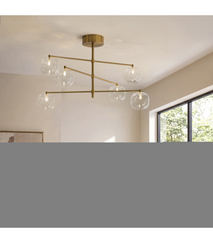 Oslo Multi Arm Semi Flush Ceiling Light Brushed Aged Brass Clear Glass-2