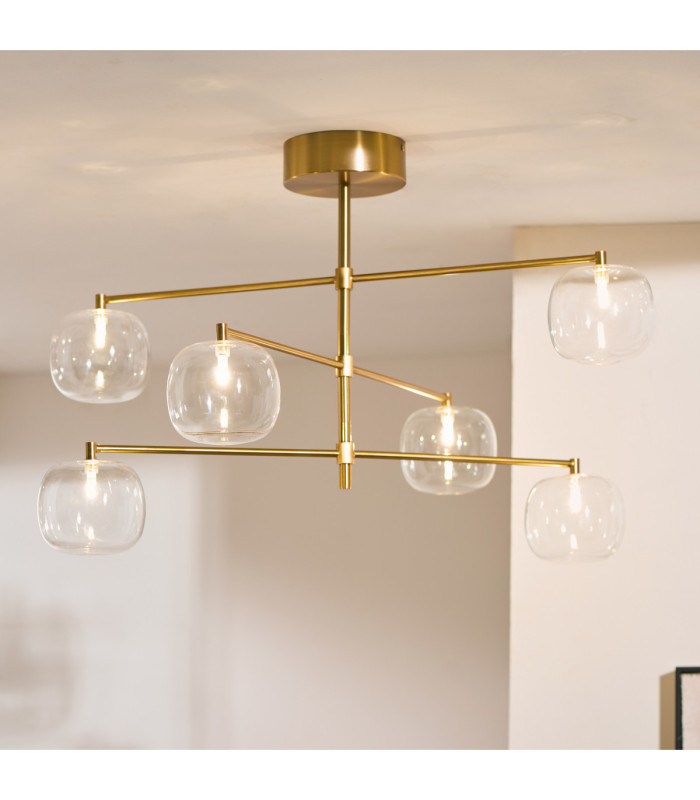 Oslo Multi Arm Semi Flush Ceiling Light Brushed Aged Brass Clear Glass-3