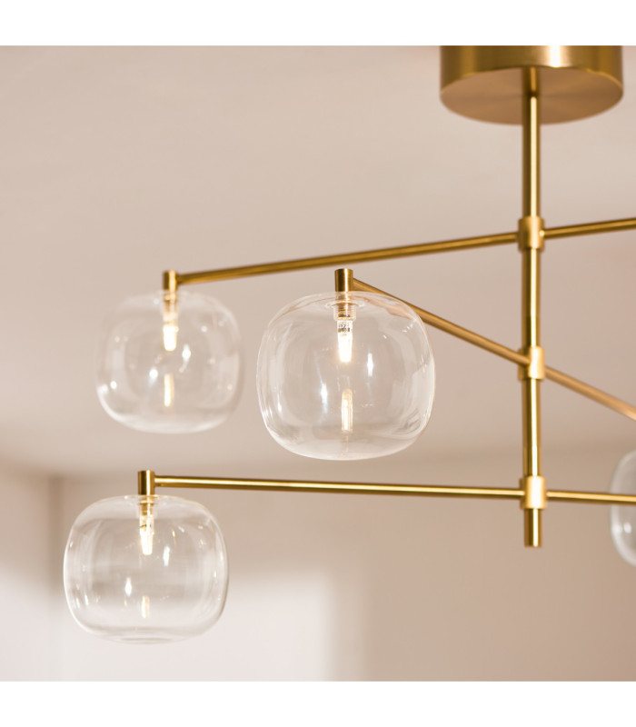 Oslo Multi Arm Semi Flush Ceiling Light Brushed Aged Brass Clear Glass-4