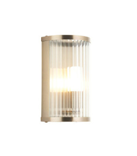 Ridgeton IP44 Bathroom Wall Lamp Antique Brass Clear Ribbed Glass-1