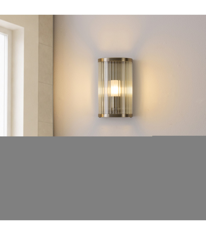Ridgeton IP44 Bathroom Wall Lamp Antique Brass Clear Ribbed Glass-3