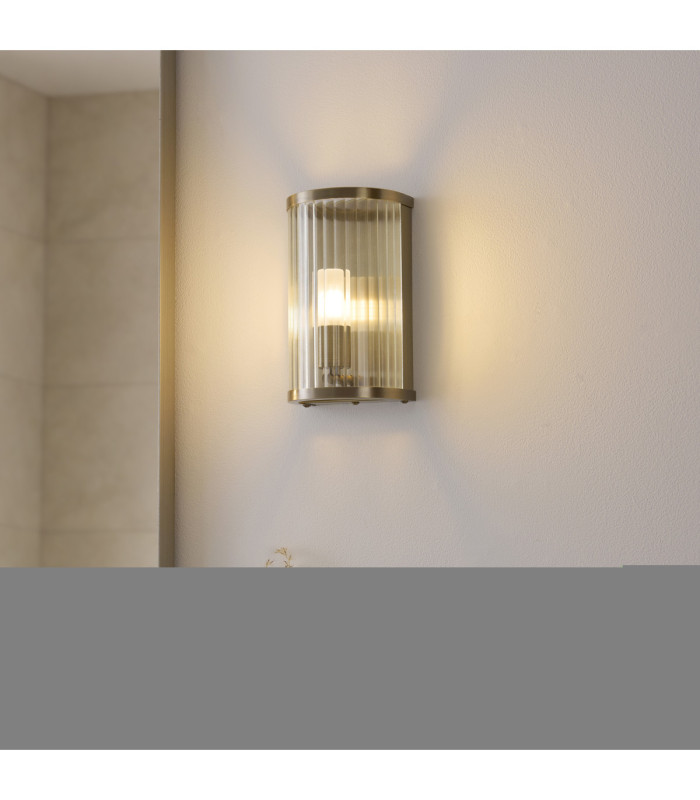 Ridgeton IP44 Bathroom Wall Lamp Antique Brass Clear Ribbed Glass-4