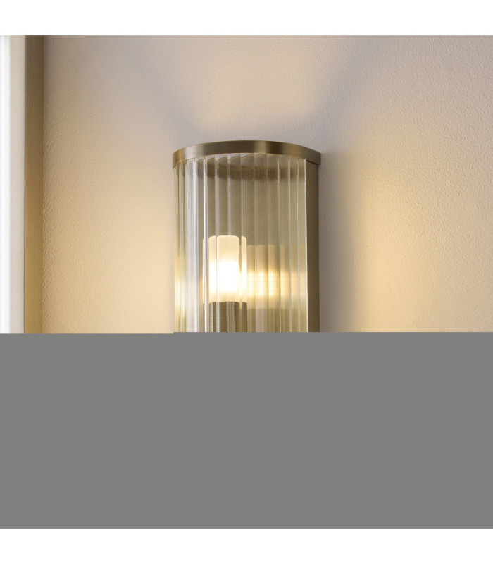 Ridgeton IP44 Bathroom Wall Lamp Antique Brass Clear Ribbed Glass-5