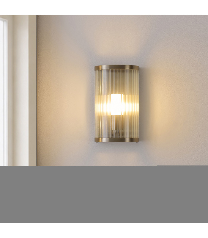 Ridgeton IP44 Bathroom Wall Lamp Antique Brass Clear Ribbed Glass-7
