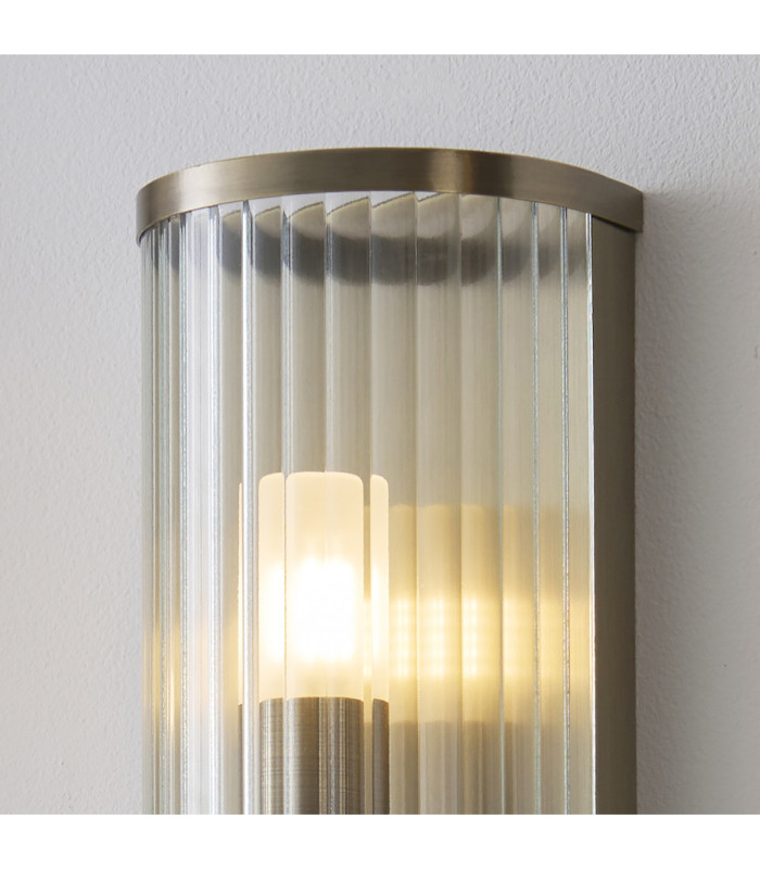Ridgeton IP44 Bathroom Wall Lamp Antique Brass Clear Ribbed Glass-9