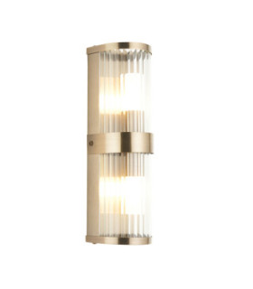 Ridgeton IP44 Bathroom Wall Lamp Antique Brass Clear Ribbed Glass-1