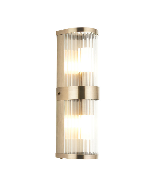 Ridgeton IP44 Bathroom Wall Lamp Antique Brass Clear Ribbed Glass-1