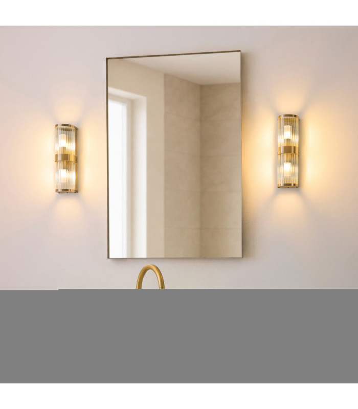 Ridgeton IP44 Bathroom Wall Lamp Antique Brass Clear Ribbed Glass-2