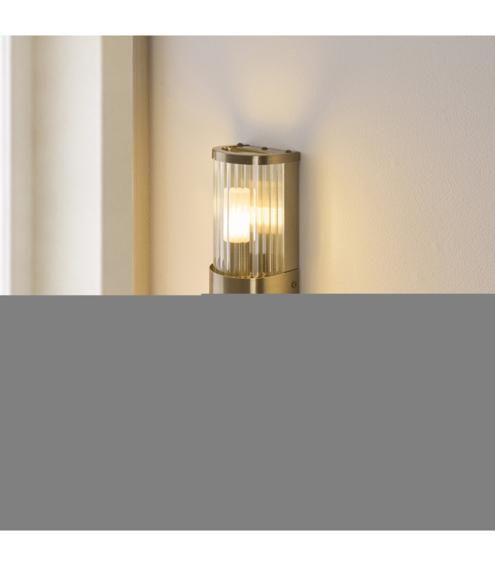 Ridgeton IP44 Bathroom Wall Lamp Antique Brass Clear Ribbed Glass-3