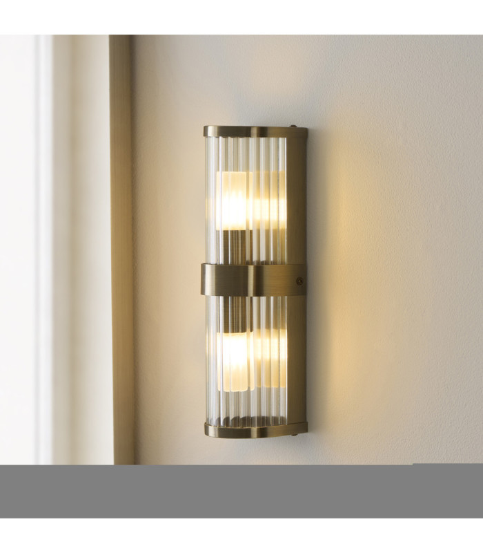 Ridgeton IP44 Bathroom Wall Lamp Antique Brass Clear Ribbed Glass-5