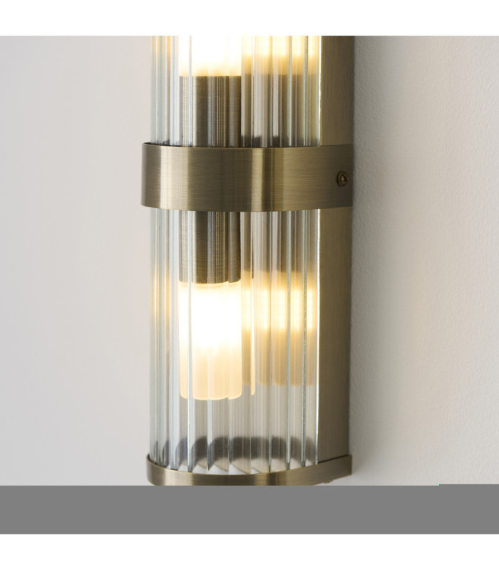 Ridgeton IP44 Bathroom Wall Lamp Antique Brass Clear Ribbed Glass-6
