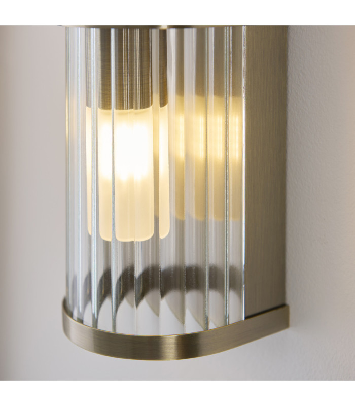 Ridgeton IP44 Bathroom Wall Lamp Antique Brass Clear Ribbed Glass-7
