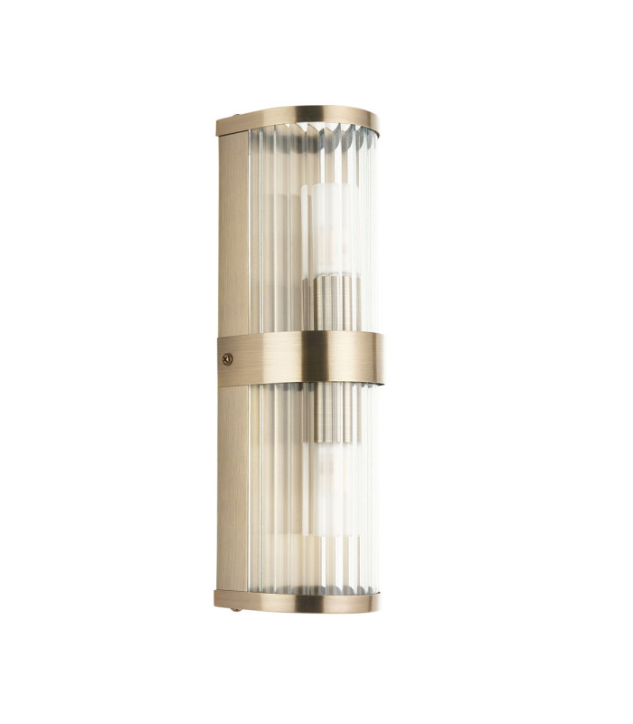 Ridgeton IP44 Bathroom Wall Lamp Antique Brass Clear Ribbed Glass-8