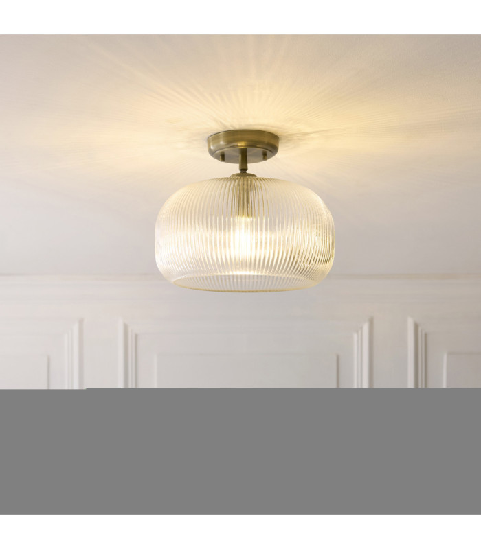 Harborne Bowl Semi Flush Ceiling Light Antique Brass Clear Ribbed Glass-2