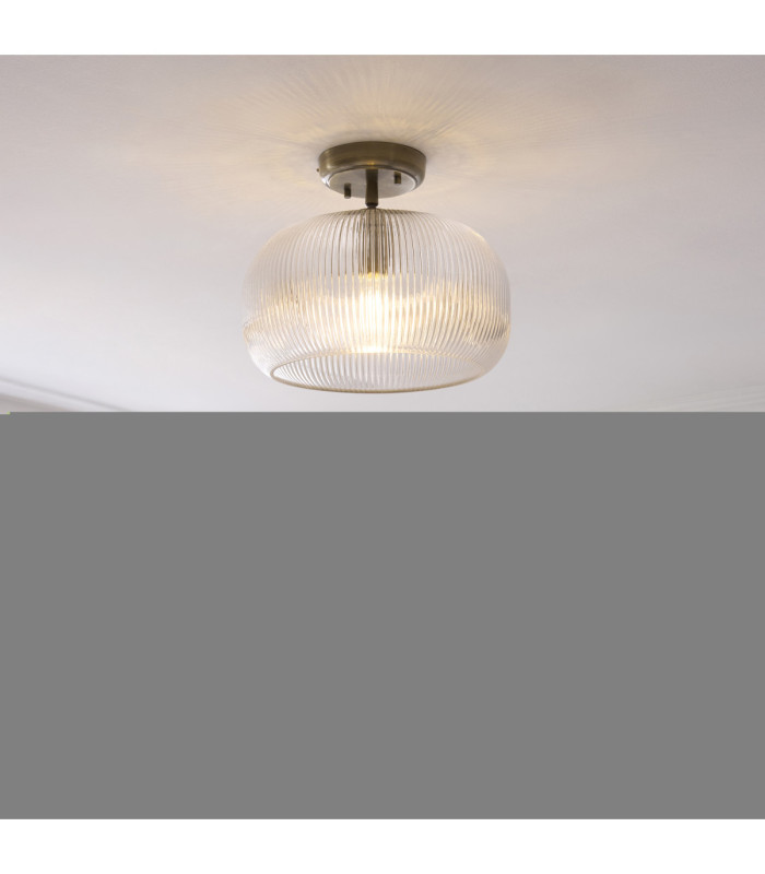 Harborne Bowl Semi Flush Ceiling Light Antique Brass Clear Ribbed Glass-3