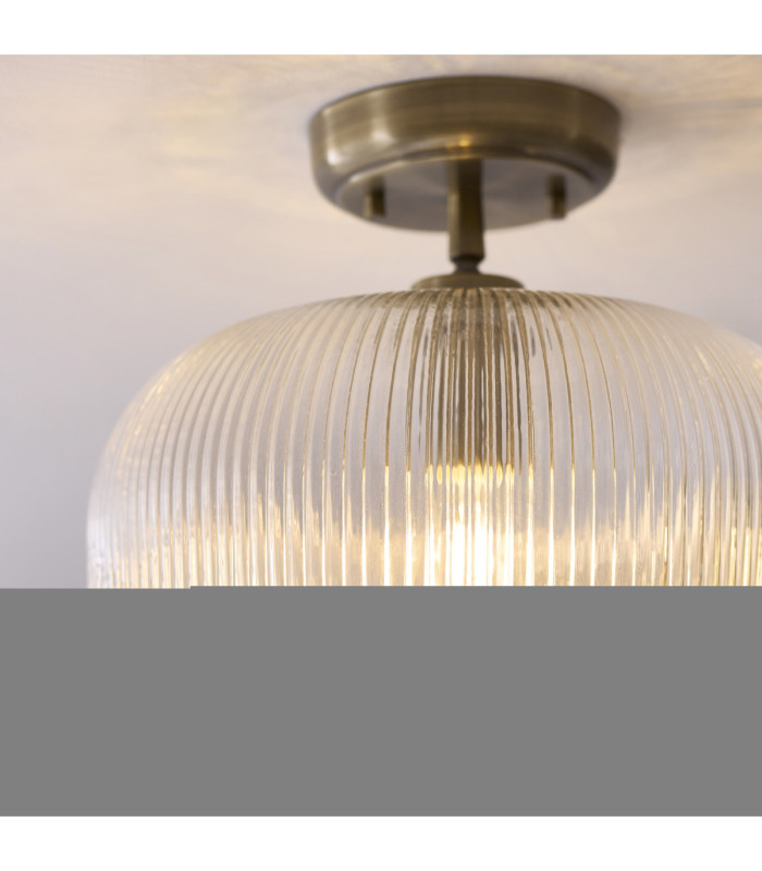 Harborne Bowl Semi Flush Ceiling Light Antique Brass Clear Ribbed Glass-5