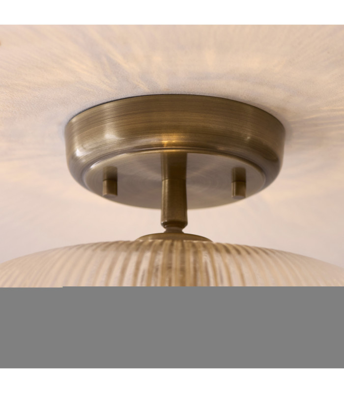 Harborne Bowl Semi Flush Ceiling Light Antique Brass Clear Ribbed Glass-6