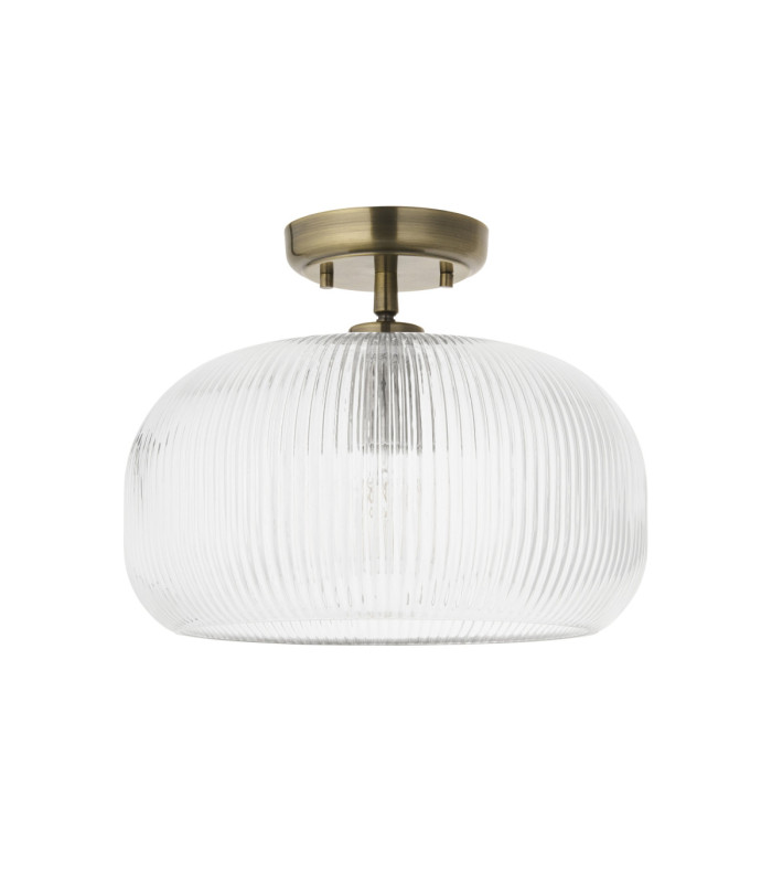 Harborne Bowl Semi Flush Ceiling Light Antique Brass Clear Ribbed Glass-8