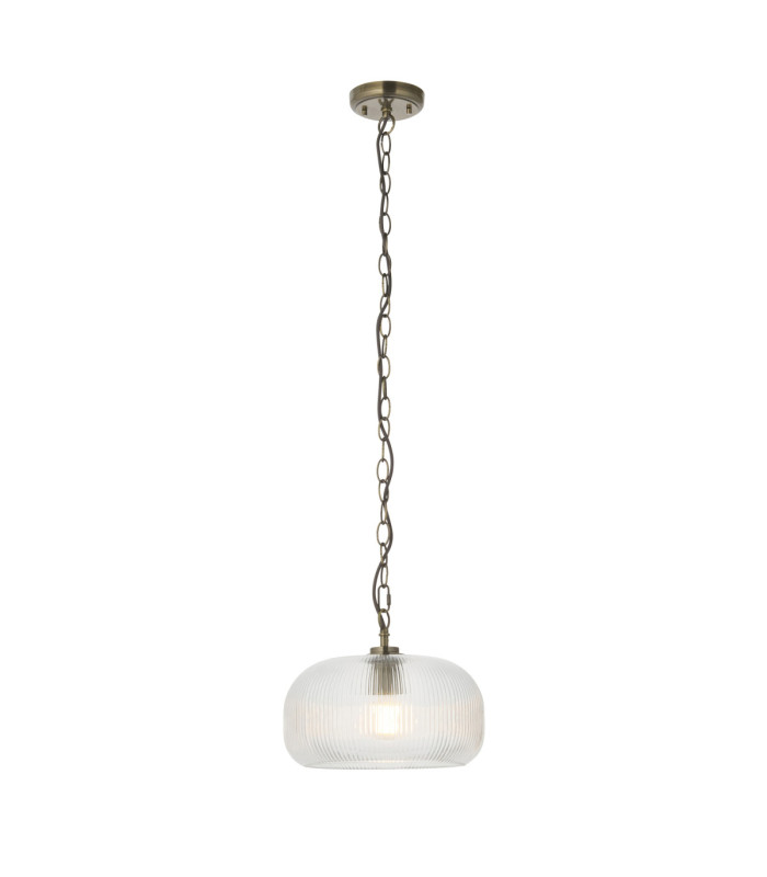 Harborne Dome Pendant Light Antique Brass Clear Ribbed Glass-1