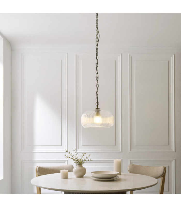 Harborne Dome Pendant Light Antique Brass Clear Ribbed Glass-2