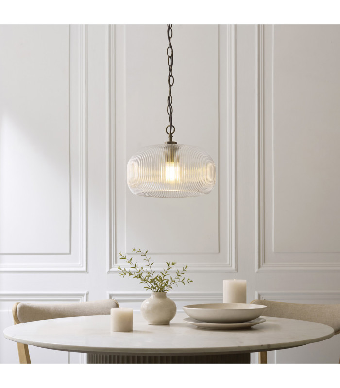 Harborne Dome Pendant Light Antique Brass Clear Ribbed Glass-3