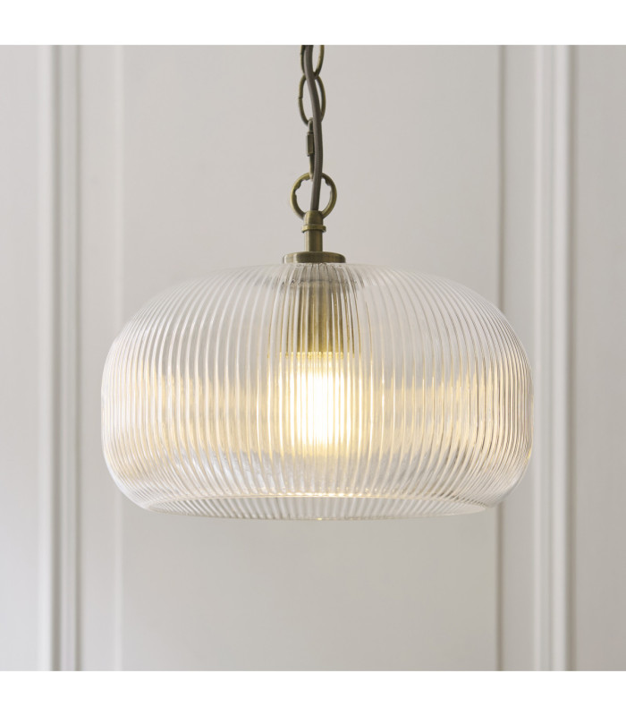 Harborne Dome Pendant Light Antique Brass Clear Ribbed Glass-4