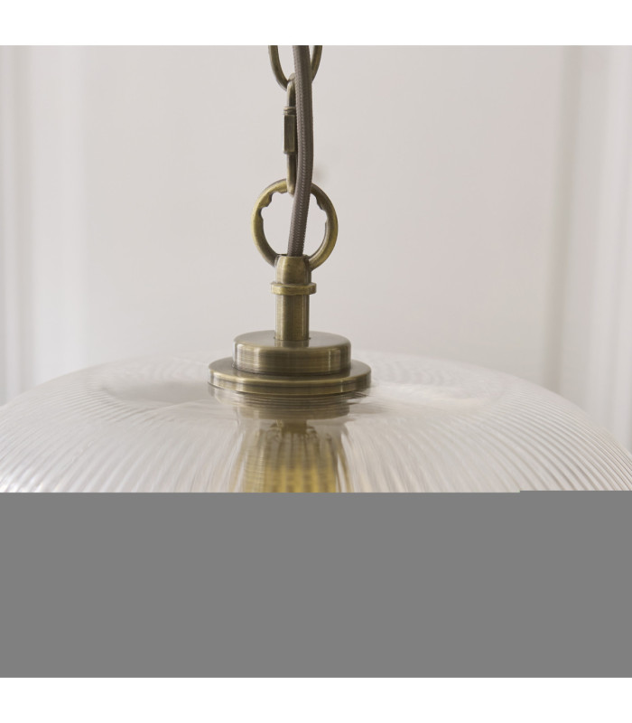 Harborne Dome Pendant Light Antique Brass Clear Ribbed Glass-5