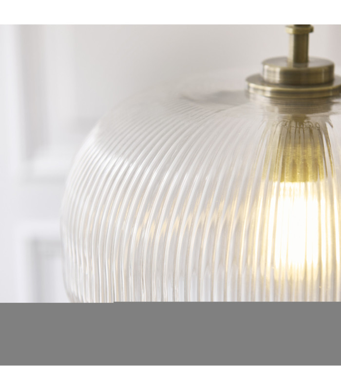 Harborne Dome Pendant Light Antique Brass Clear Ribbed Glass-6