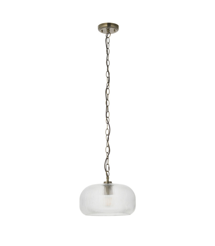 Harborne Dome Pendant Light Antique Brass Clear Ribbed Glass-9