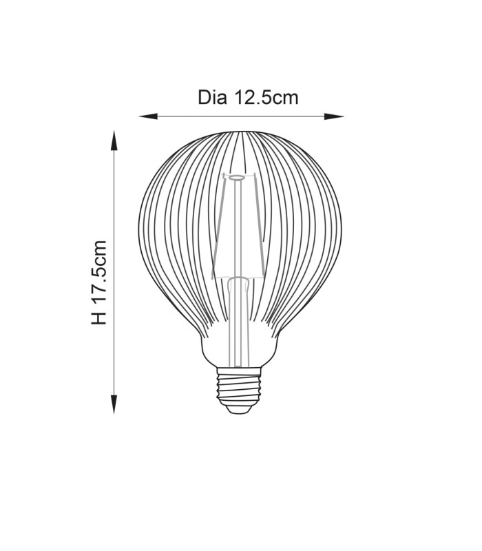E27 Ribb Globe 125mm Dia - 2 pack E27 Bulb Clear Glass-2