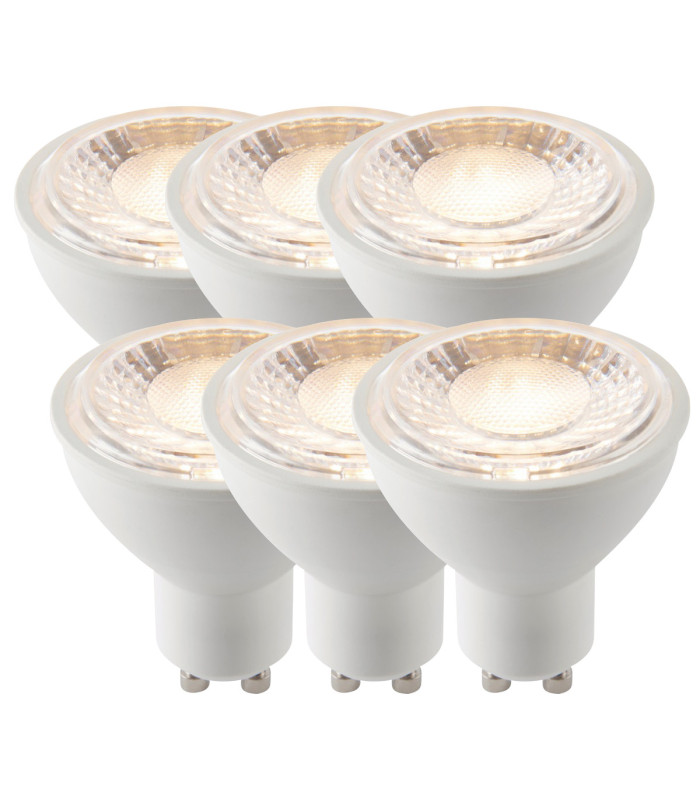 GU10 LED SMD 60° - 6 pack GU10 Bulb Matt White Plastic Clear Prismatic-1