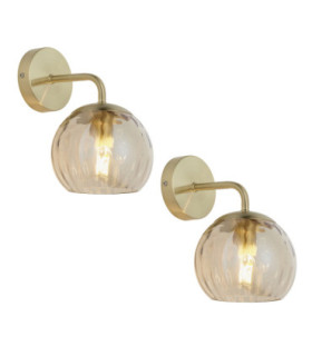 Dimple - Twin Pack - Dome Wall Lamp Satin Brass Champagne Lustre Glass-1