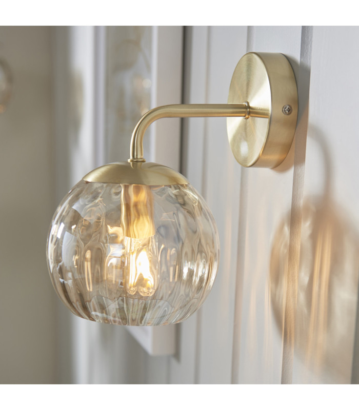 Dimple - Twin Pack - Dome Wall Lamp Satin Brass Champagne Lustre Glass-5