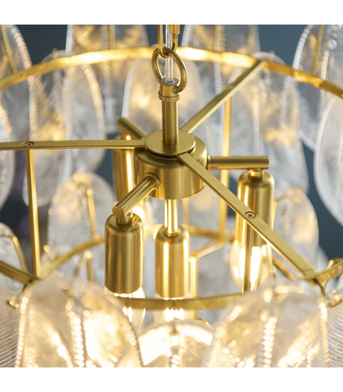 Autumn Pendant Light Brushed Aged Brass Clear Textured Glass-6