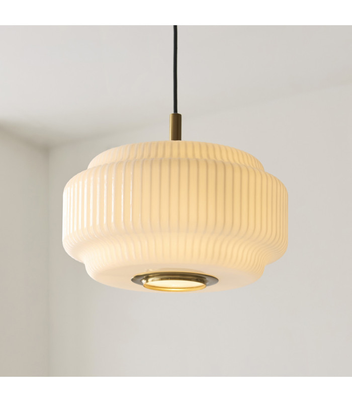Evora Globe Pendant Light Brushed Aged Brass Opal Ribbed Glass-3