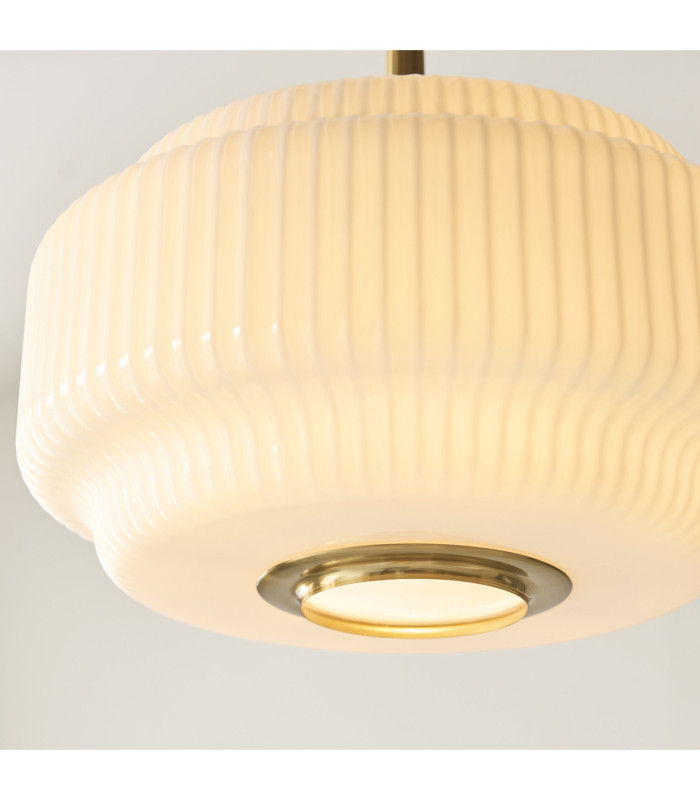 Evora Globe Pendant Light Brushed Aged Brass Opal Ribbed Glass-5