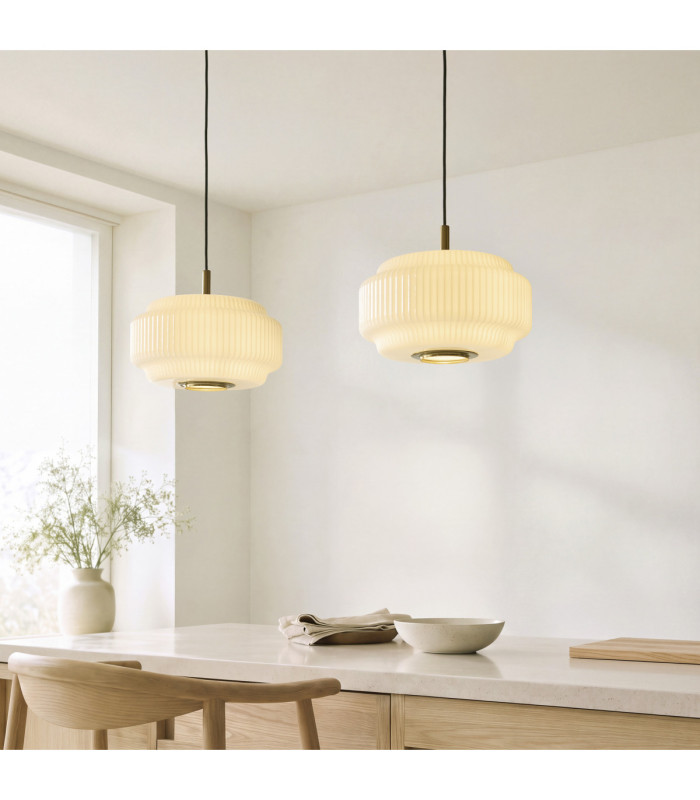 Evora Globe Pendant Light Brushed Aged Brass Opal Ribbed Glass-7