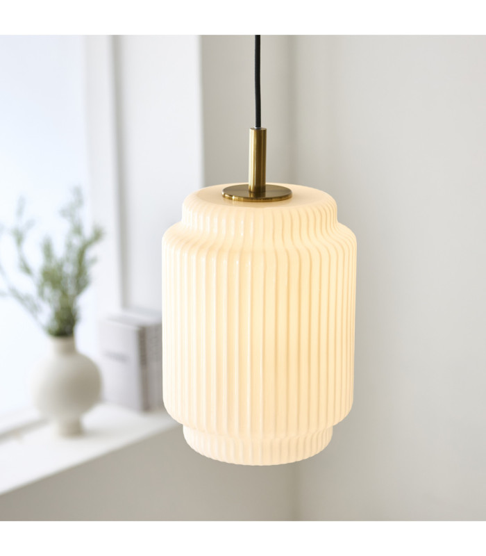 Evora Globe Pendant Light Brushed Aged Brass Opal Ribbed Glass-4