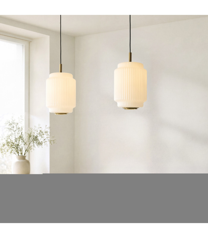 Evora Globe Pendant Light Brushed Aged Brass Opal Ribbed Glass-8