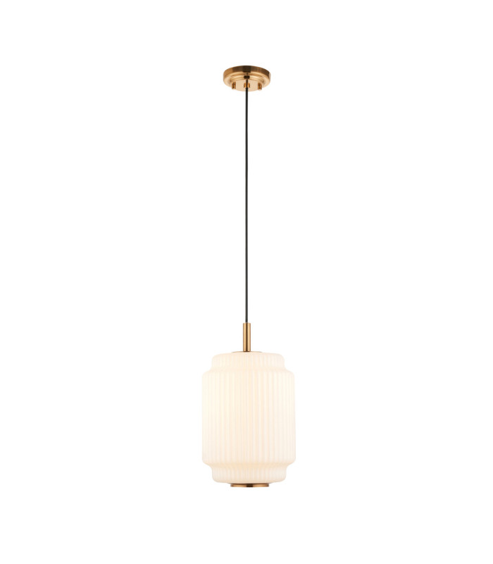 Evora Globe Pendant Light Brushed Aged Brass Opal Ribbed Glass-9