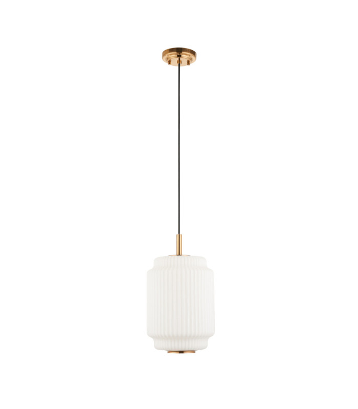 Evora Globe Pendant Light Brushed Aged Brass Opal Ribbed Glass-10