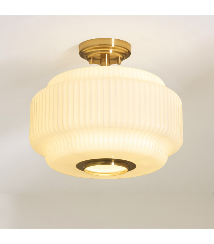 Evora Globe Ceiling Light Brushed Aged Brass Opal Ribbed Glass-3